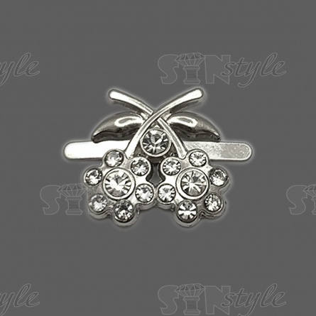 Брошь металлическая, тип крепления "усики", размер 20 мм х 20 мм, цвет серебряный+белые стразы фото 1
