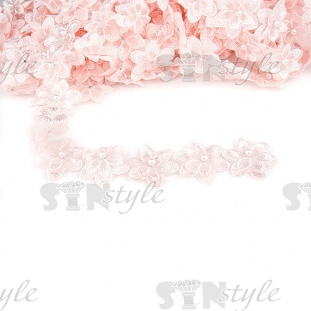 Цветочки из капроновой ленты, размер 45 мм, намотка 20 ярдов, цвет персиковый (№19)  фото 1