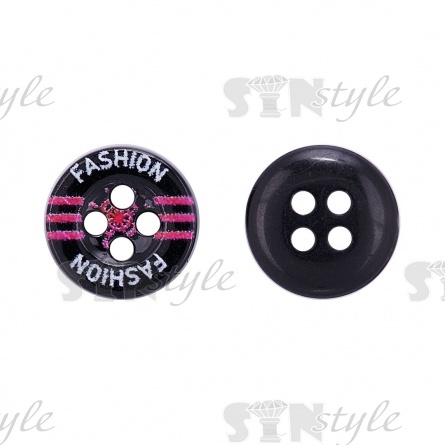 Пуговица пластиковая на четыре прокола, размер 18L, цвет черный/малиновый фото 1