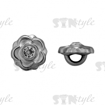 Пуговица пластиковая на ножке, в форме цветка, цвет темный никель, белая страза в центре, размер 18L фото 1