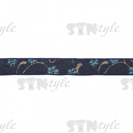 Джинсовая лента с цветочным принтом голубого цвета, ширина 25 мм, намотка 20 ярдов фото 2