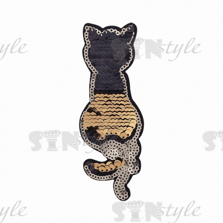 Термоаппликация-перевертыш из двухсторонних пайеток "Кошка", размер 40х115 мм фото 3