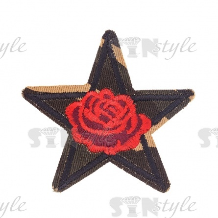 Термоаппликация "Звезда", размер 78х73 мм, цвет хаки+красный фото 1