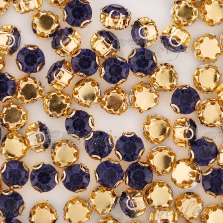 Стразы пришивные акриловые в цапах, форма круг, цвет золото+синий, диаметр 7 мм, 720 шт/уп. фото 3