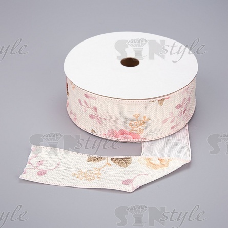 Декоративная лента с цветочным принтом, цвет бежевый, ширина 40 мм, намотка 20 ярдов фото 1