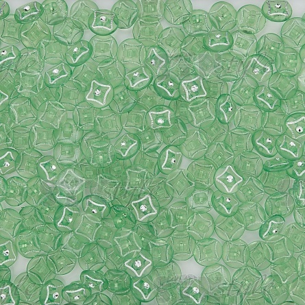 Пуговица пластиковая на ножке, круглая, зеленая прозрачная с белой стразой в центре, 20L фото 3