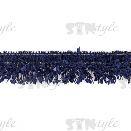 Декоративная тесьма букле с бахромой, отделана золотым люрексом, цвет темно-синий, ширина 35 мм, намотка 45 ярдов фото 1