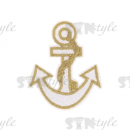Термоаппликация "Якорь", размер 55х65 мм, цвет белый+золото фото 1