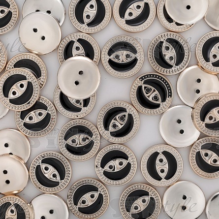 Пуговица пластиковая на два прокола, черная с золотом, 20L, цвет  фото 4