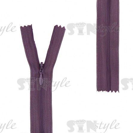 Молния спираль, тип 3, потайная, неразъемная, основа капрон, длина 50 см, цвет 196 (темно-фиолетовый), бегунок цвета основы фото 1
