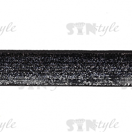 Лента бархатная с люрексом, ширина 20 мм, цвет черный+серебряный, намотка 50 ярдов фото 2