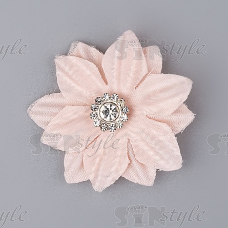 Цветочки декоративные со стразами, цвет персиковый, диаметр 40 мм фото 1