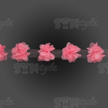 Кружево "Цветочки", ширина 60 мм, цвет розовый (107), намотка 10 ярдов фото 2