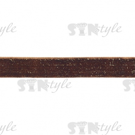 Лента бархатная с люрексом, ширина 15 мм, цвет 119 (коричневый), намотка 20 ярдов фото 1