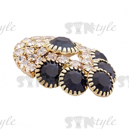 Пуговица металлическая на ножке, размер 17х24мм, цвет золотой, стразы белые и темно-синие фото 2