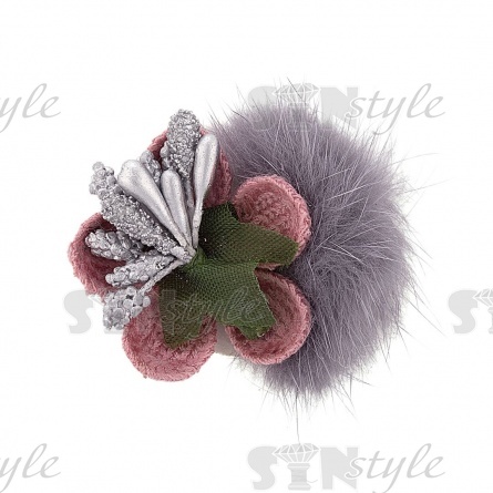 Цветочки декоративные с мехом, размер 45х35 мм, цвет грязно-розовый фото 1
