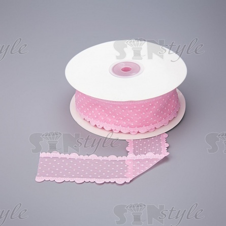 Декоративная лента капроновая "в крапинку" с фигурной каймой, ширина 40 мм, намотка 25 ярдов, цвет розовый фото 1