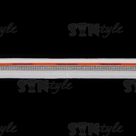 Декоративная тесьма отделочная лампасная со стразами, цвет белый+оранжевый, ширина 30 мм, намотка 50 ярдов фото 1
