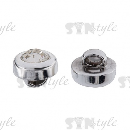 Пуговица пластиковая на ножке, размер 16L, цвет никель/белая страза фото 2