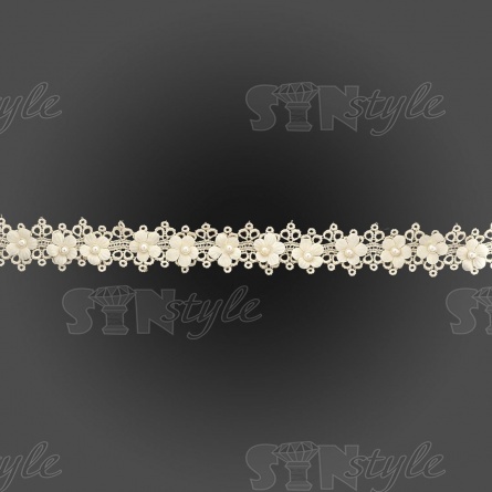 Кружево ажурное с цветами и бусинами, ширина 30 мм, намотка 10 ярдов, цвет шампань фото 3