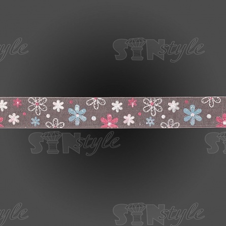 Декоративная лента капроновая с цветочным принтом, ширина 25 мм, намотка 50 ярдов, цвет розовый фото 2