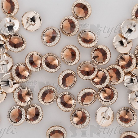 Пуговица пластиковая на полуножке, размер 28L, основа золотая, шляпка в форме конуса бежевая прозрачная фото 3