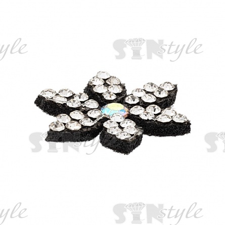 Аппликация "Цветочек" из страз, на фетровой основе, размер 22 мм, цвет черный + белые и радужные стразы фото 2