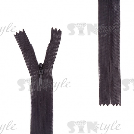 Молния спираль, тип 3, потайная, неразъемная, основа капрон, длина 20 см, цвет 322 (черный), бегунок цвета основы фото 1