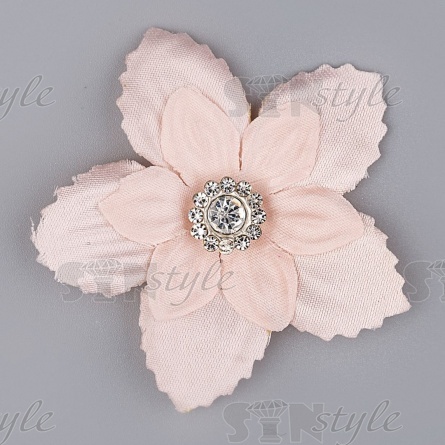 Цветочки декоративные со стразами, цвет персиковый, диаметр 45 мм фото 1