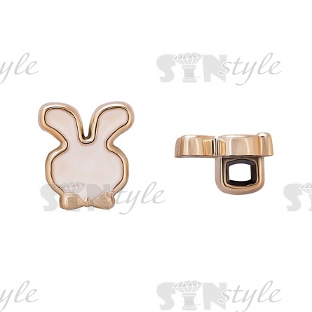 Пуговица пластиковая на ножке, в форме зайчика, размер 16L, золотая основа с белой эмалью фото 1