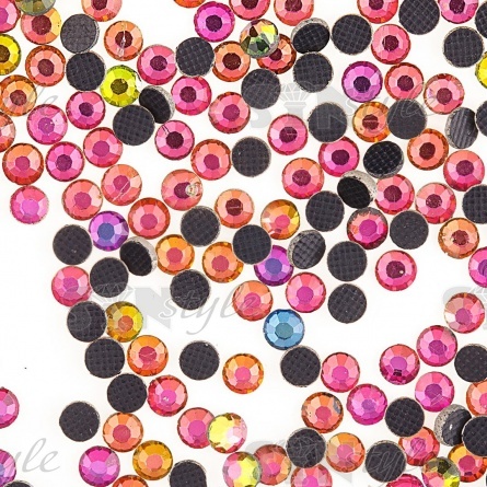 Стразы термоклеевые стеклянные SS16, форма круг, цвет розовый радужный (голография) (940), 1440 шт/уп фото 2