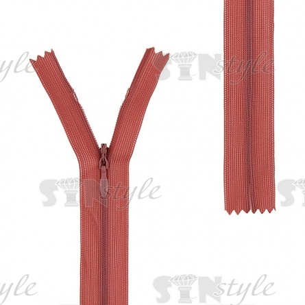 Молния спираль, тип 3, потайная, неразъемная, основа капрон, длина 50 см, цвет 213 (кирпичный), бегунок цвета основы фото 1