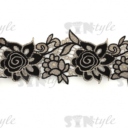 Кружево ажурное, ширина 90 мм, цвет золотой+черный, намотка 10 ярдов фото 1