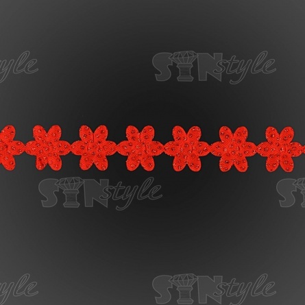 Декоративная лента из цветочков, цвет красный, ширина 20 мм, намотка 20 ярдов фото 2