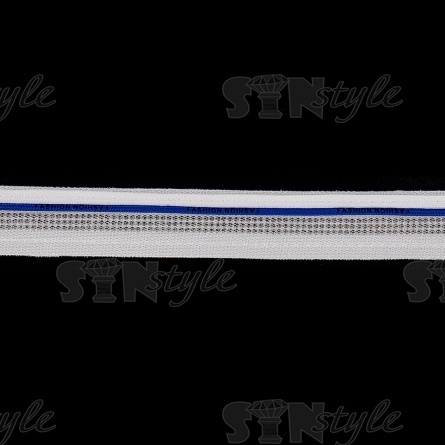 Декоративная тесьма отделочная лампасная со стразами, цвет белый+синий, ширина 30 мм, намотка 50 ярдов фото 1