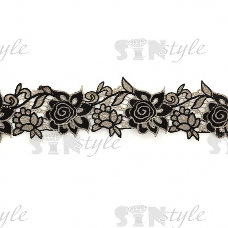 Кружево ажурное, ширина 90 мм, цвет золотой+черный, намотка 10 ярдов фото 2