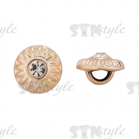 Пуговица пластиковая на ножке, круглая, цвет золотой, белая страза по центру, размер 18L фото 1