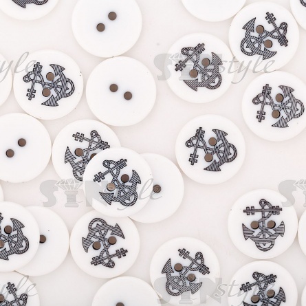 Пуговица пластиковая на два прокола, белая с черным, 24L фото 4