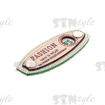 Аппликация пришивная ПВХ, двухслойная с заклепками и принтом, размер 45x17, цвет шампань фото 2