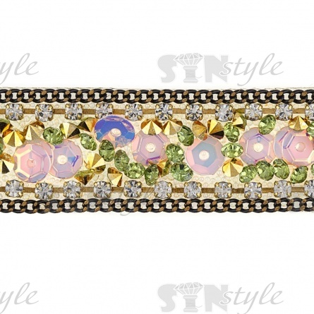 Лента декоративная с пайетками и стразами на термоклеевой основе, цвет зеленый, ширина 15 мм, намотка 5 Y  фото 3