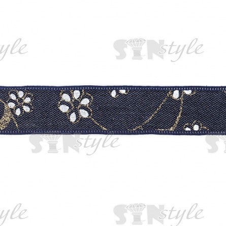 Джинсовая лента с цветочным принтом голубого цвета, ширина 25 мм, намотка 20 ярдов фото 3