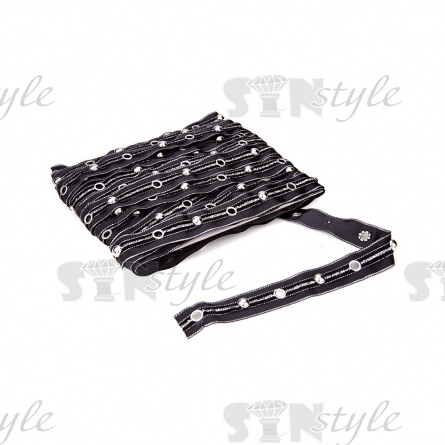 Декоративная тесьма с люверсами и стразами,  цвет черный, ширина 25 мм, намотка 15 ярдов фото 3