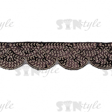 Декоративная тесьма на сетке, расшитая пайетками, ширина 35 мм, цвет черный+золотой, намотка 20 ярдов фото 2