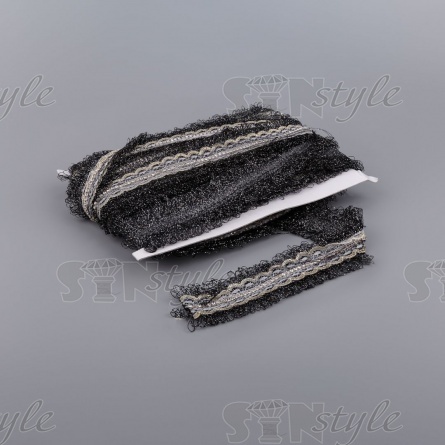 Декоративная тесьма с люрексом и белыми стразами на тонком кружеве, ширина 40 мм, 15 ярдов фото 3