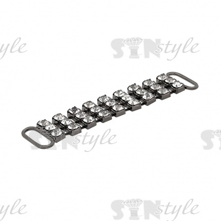 Декоративное украшение со стразами пришивное, цвет никель+белые стразы, размер 80х12 мм фото 2