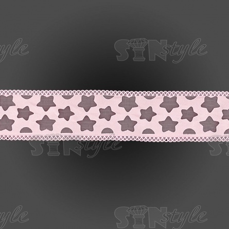 Лента капроновая двухслойная "звездочки", ширина 40 мм, намотка 25 ярдов, розовая  фото 2