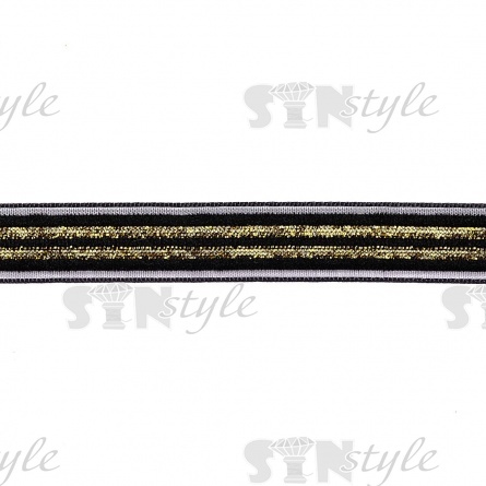 Лента бархатная с люрексом, ширина 15 мм, цвет черный+золотой, намотка 50 ярдов фото 1