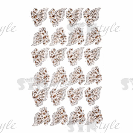 Термоаппликация "Бабочка" из стеклянных страз, цвет золотой, размер 60х63 мм, 24 шт на листе, лист 240х400 мм фото 1