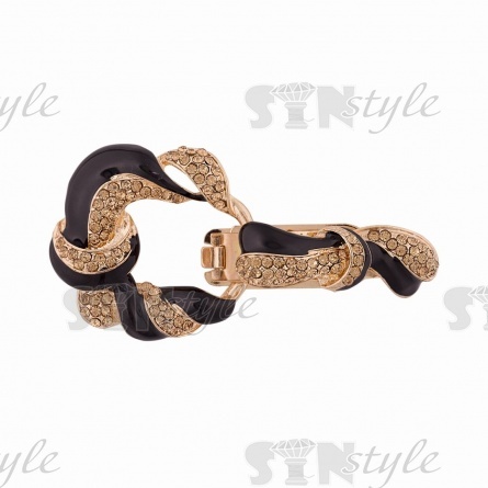 Застежка шубная металлическая со стразами, цвет черный с золотом, размер 40*85мм фото 1