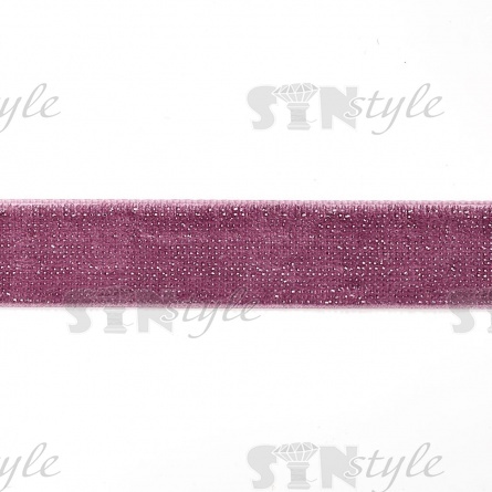 Лента бархатная с люрексом, ширина 15 мм, цвет С132 (сиреневый), намотка 20 ярдов фото 2